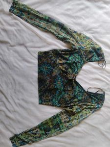 Patterned Long Sleeve Crop Top