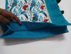 Parrot Printed Jute Shopping Bag With Double Zip..