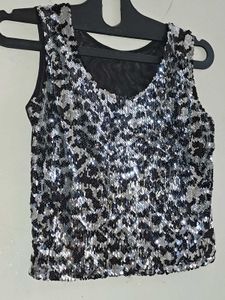 Sequined Animal Print Tank Top