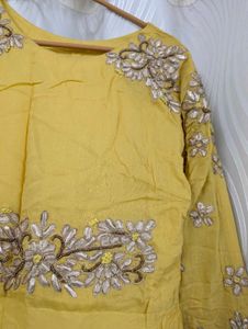 Yellow Embroidered Design Kurti