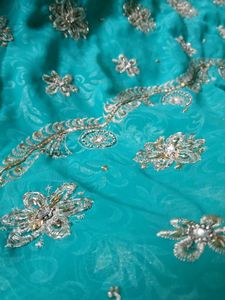Green Heavy Beautiful Bead Work Woman Saree