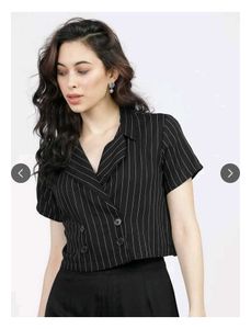 Tokyo talkies Striped Cropped Blazer Top