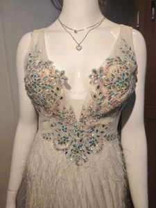 Elegant Feathered Evening Gown