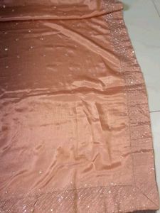 Brown Sleeveless Embellished Blouse And Saree