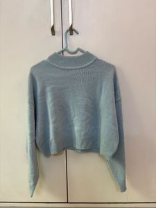 Light Blue Knit Cropped Sweater