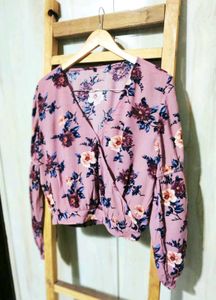 Floral Print Light Brown Cotton Top Size-36-38