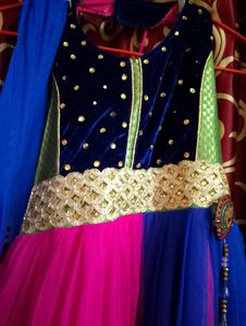 Halter Neck Gown With Attached Dupatta