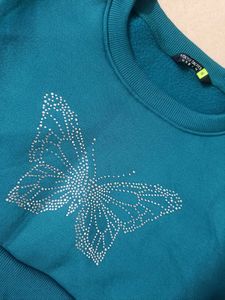 Teal Crop sweatshirt with Butterfly Detail