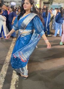Elegant Blue Saree with Silver Border