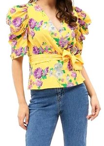 Floral Puff Sleeve Wrap Top
