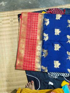 Blue &amp; Gold Bird Motif Saree