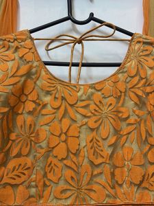 Orange &amp; Gold Embroidered Anarkali