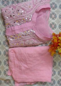 Pink Embroidered Mirror Work Kurti And Inner