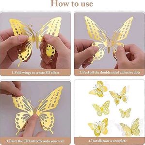 3D Golden Butterfly stickers for wall decor