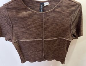 H&amp;M Brown Textured Crop Top