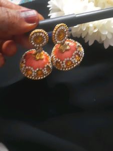 Thread earing hand made peach color
