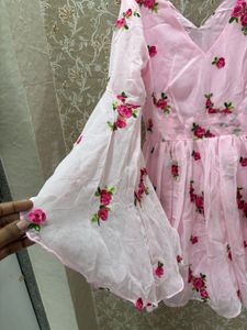 Pink Floral Embroidered Dress