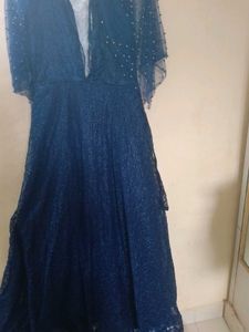 Navy Lace Dress with Beaded Sleeves