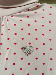 Pink Polka Dot High Neck Cotton T-shirt
