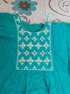 Teal Embroidered Kurti