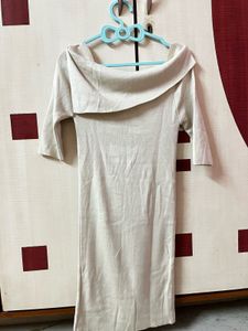 Beige Off-Shoulder Dress