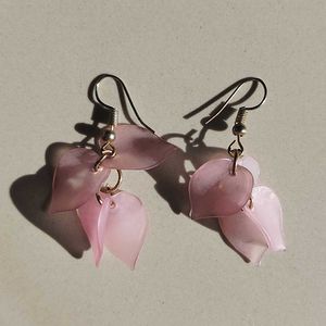 Pink Leaf Drop Earrings