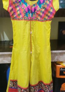 Yellow &amp; Colorful Embroidered Kurta and pattern