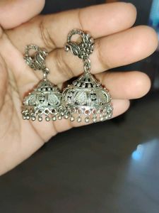 Silver Peacock Jhumka Earrings