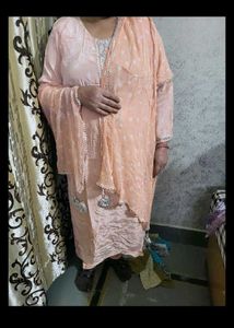 Peach silk cotton Kurta Set with Dupatta 3xl