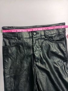 Shein Black Leather Wide Leg Pants XS 28-30