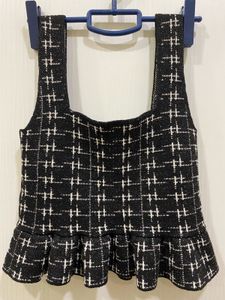 Zara Plaid Black & White Formal Top