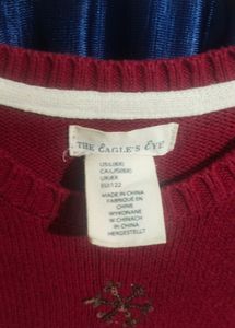 Red Beautiful Woolen Top With 3D Design For Girls