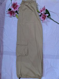 Beige Wide Leg Cargo Pants