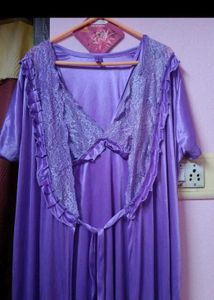 Purple Satin Silk Gown 2pc
