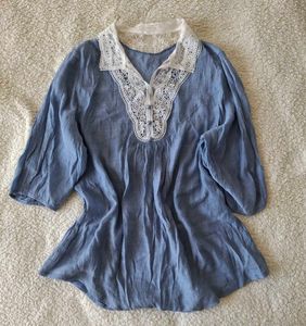 Blue Lace Collar Top
