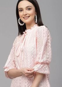 Pink Lace Tie-Neck Top