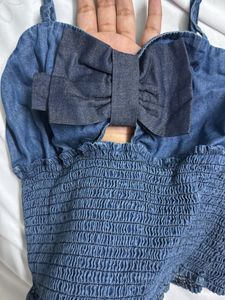 Cute Denim Bow Crop Top