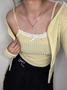 Cute Yellow Knit Top &amp; Cardigan