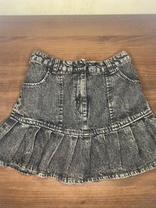 Denim Mini Skirt with Pleats