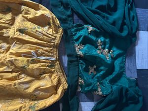 green sequins top with yellow skirt