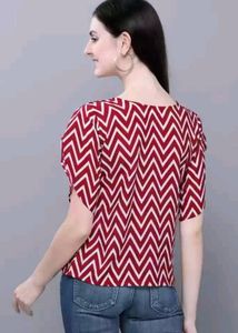 Maroon And White Stripes Petal Sleeves Party Top