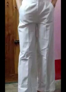 Women White Twill Parallel Trouser
