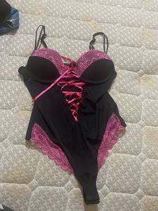 Black & Pink Lace Bodysuit