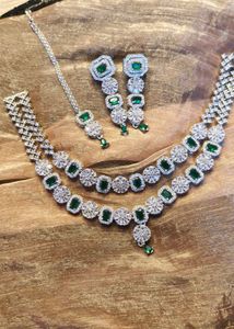Emerald &amp; Diamond Jewelry Set - Necklace, Earrings