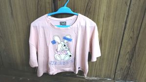 Pink Bunny Graphic Crop Tee