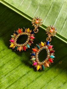 Sparkling Sunburst Statement Earrings – Multicolor