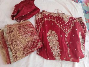 Maroon &amp; Gold Embroidered Fabric