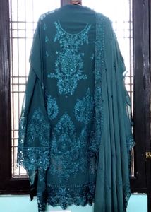 New Teal Blue Heavy Embroidered Kurta Set