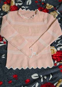 Pink Ruffle Trim Sweater