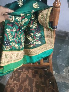 Emerald Green Embroidered Saree